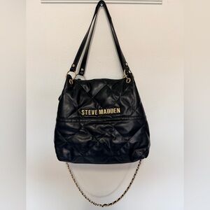 Steve Madden Black Gold Bowen Quilted Faux Leather Shoulder Bag